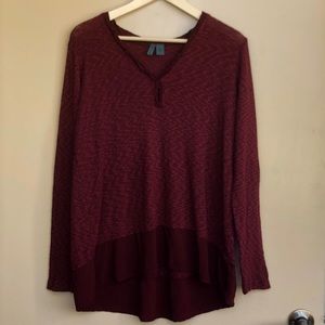 ANTHRO // LEFT OF CENTER MAROON SLUBSTRIPE SWEATER